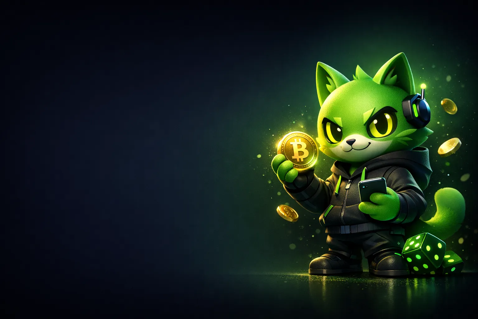 BC Game app download hero image featuring a glowing futuristic game controller mascot on deep navy background with gold accen
