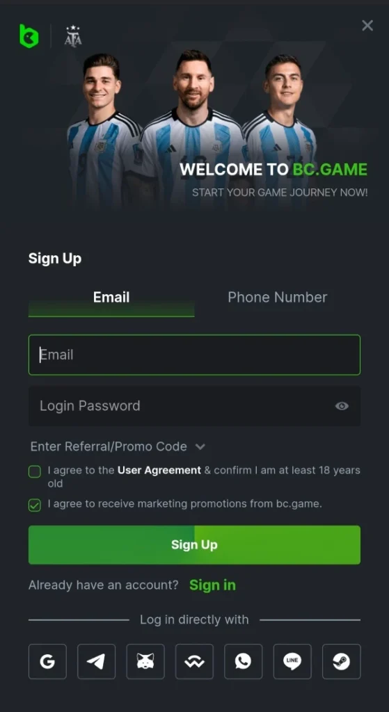 Sign-up BCGAME